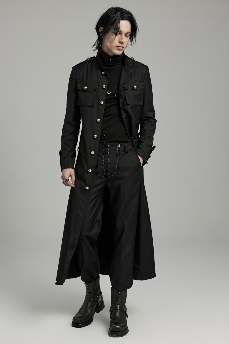 Black Stand Collar Slim Big-Pocket Men's Gothic Coat