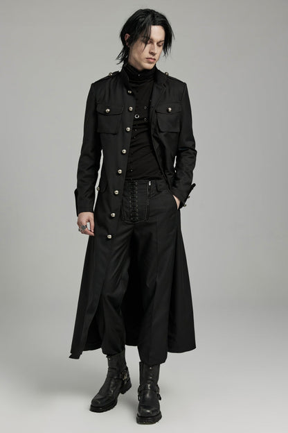 Black Stand Collar Slim Big-Pocket Men's Gothic Coat