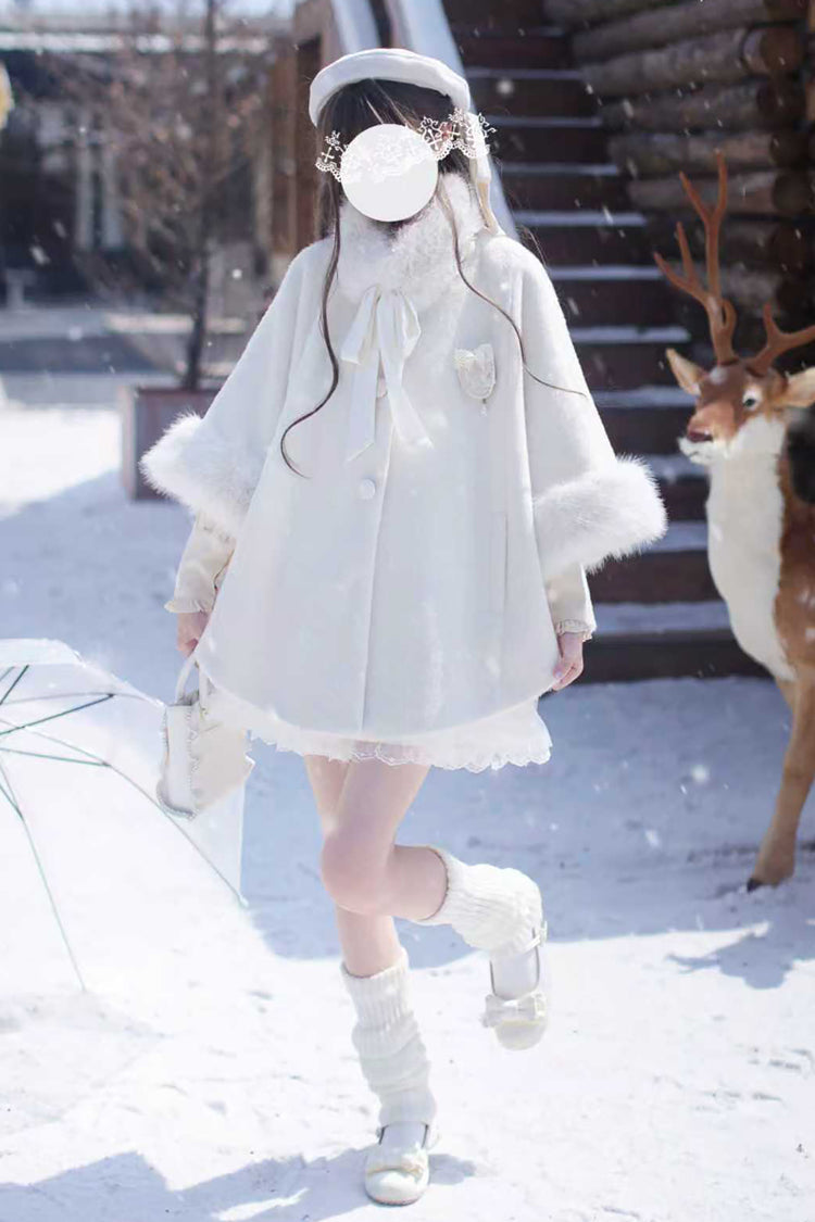 White Long Sleeves Lace Sweet Japanese Lolita Fluffy Cloak Coat