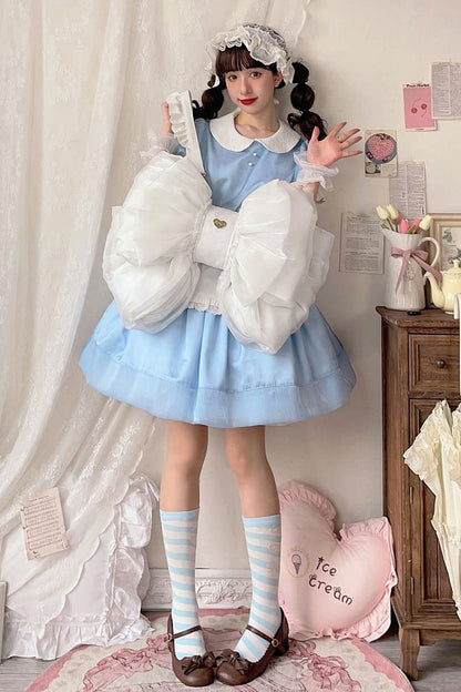 White Big Bowknot Metal Heart Nameplate Lolita Backpack