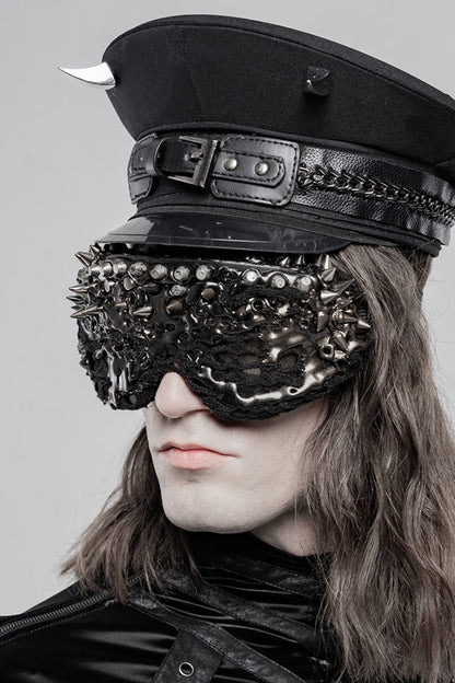 Black Rivets Leather Buckle Men's Steampunk Military Hat