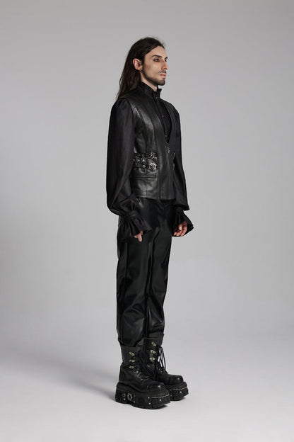 Black V Collar Sleeveless Buckle-up Zip Men's Gothic Vest