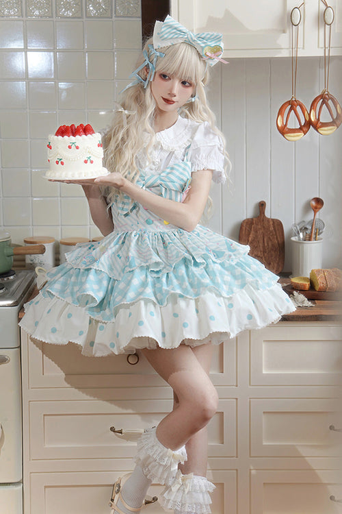 Blue [Hatsune Miku] Sleeveless Triple-Layered Print Bowknot Sweet Lolita Jsk Dress