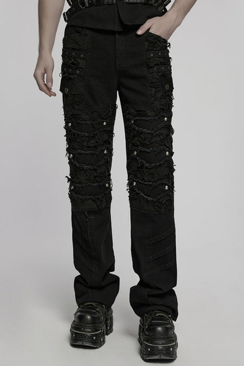 Black Ripped Men's Punk Straight Pants