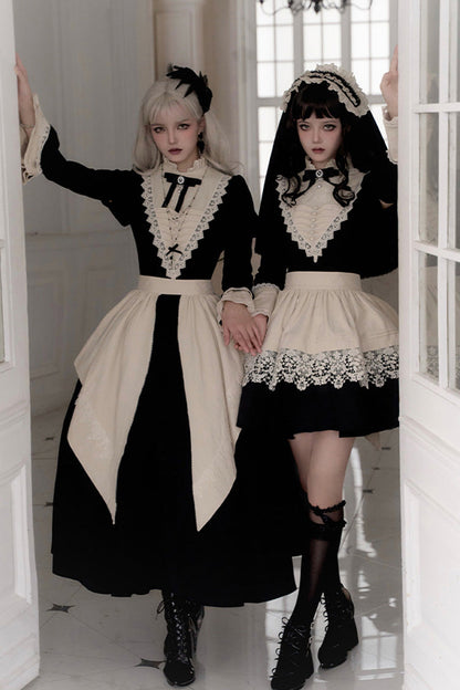 Black [Letters and Poems·Nocturne] Nun Long Sleeves Ruffle Gothic Lolita Long Dress