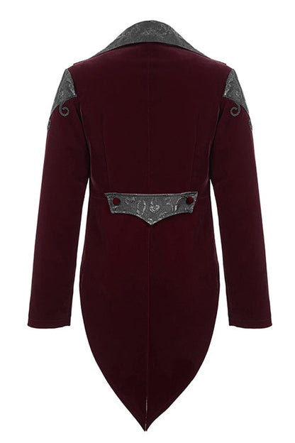 Red Vintage Embroidered Fake Two Pieces Gothic Mens Coat