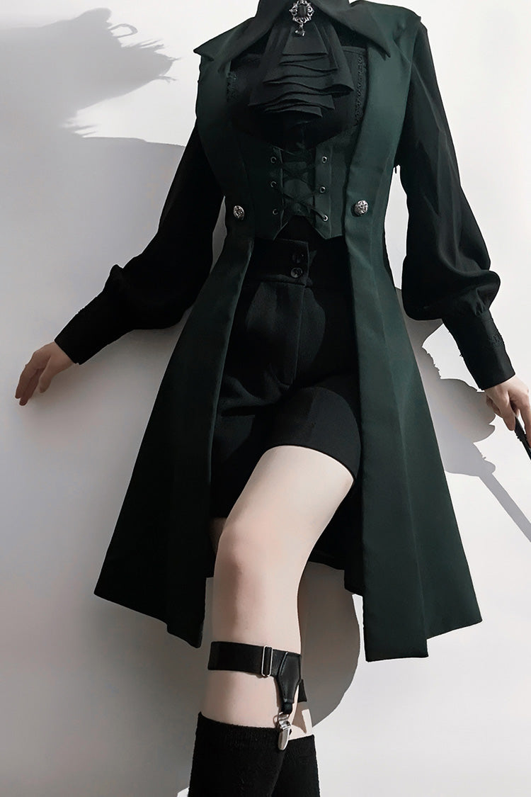Green Lace-Up Slim Gothic Vintage Handsome Ouji Lolita Vest