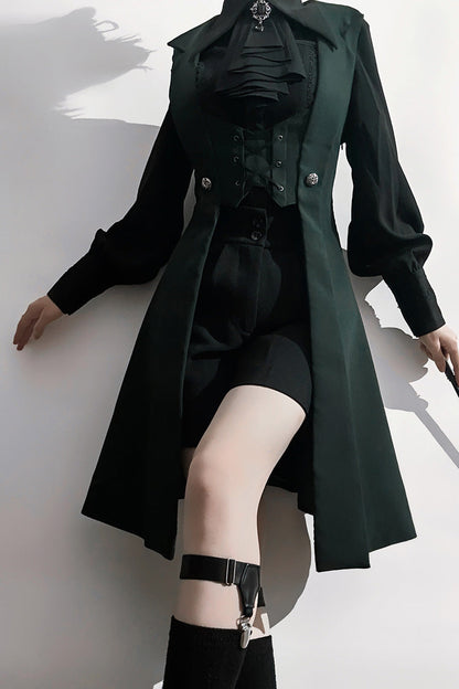 Green Lace-Up Slim Gothic Vintage Handsome Ouji Lolita Vest