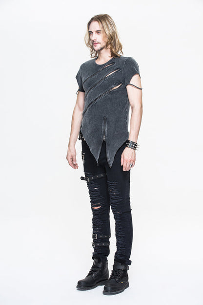 Black Rock Partition Zippered Faded Mens Punk T-Shirt