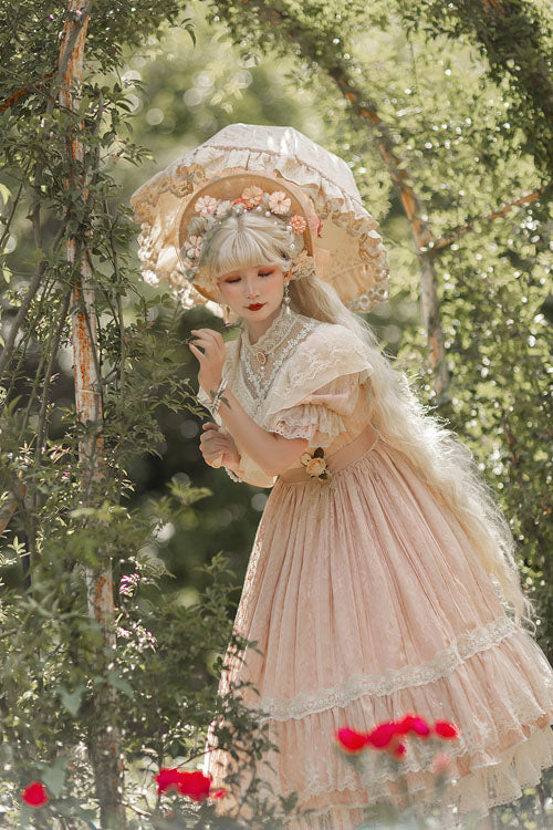 Elegant Vintage Rose Print Multi-Layer Ruffled Sweet Lolita OP Dress