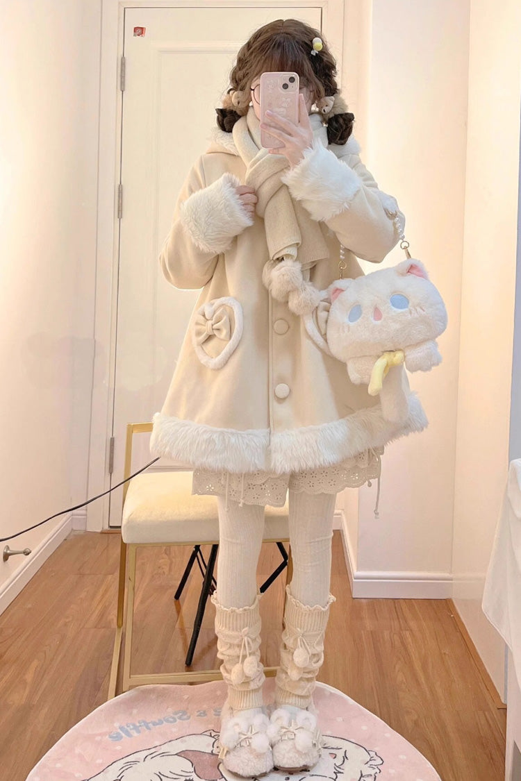 Light Yellow Woolen Rabbit Ears Single-breasted Bowknot Sweet Princess Lolita Coat