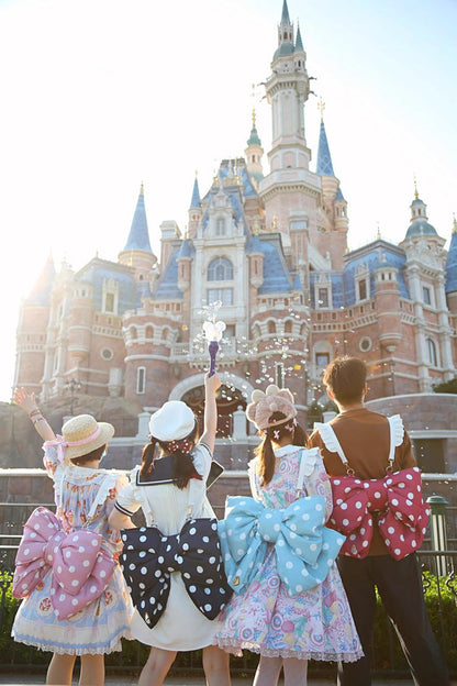 Pink/White Polka Dot Print Bowknot Shaped Sweet Lolita Backpack