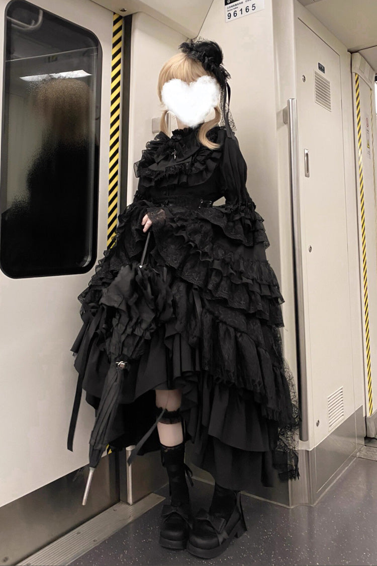 Black [Eternal Taboo] Long Hime Sleeves Ruffled Bow Gothic Lolita Skirt Dress Set