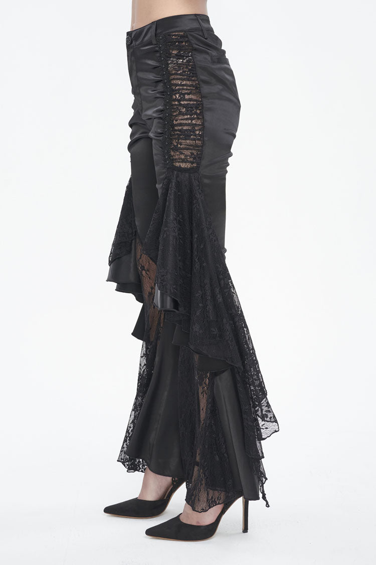 Black Ruffle Lace Stitching Womens Gothic Flared Pant