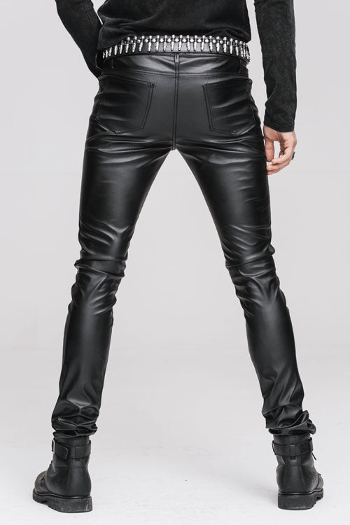 Black Wear Synthetic Leather Basic Model Punk Tight Mens Pants