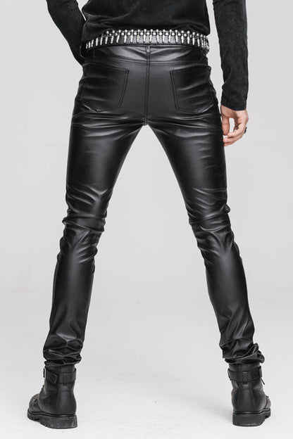 Black Wear Synthetic Leather Basic Model Punk Tight Mens Pants