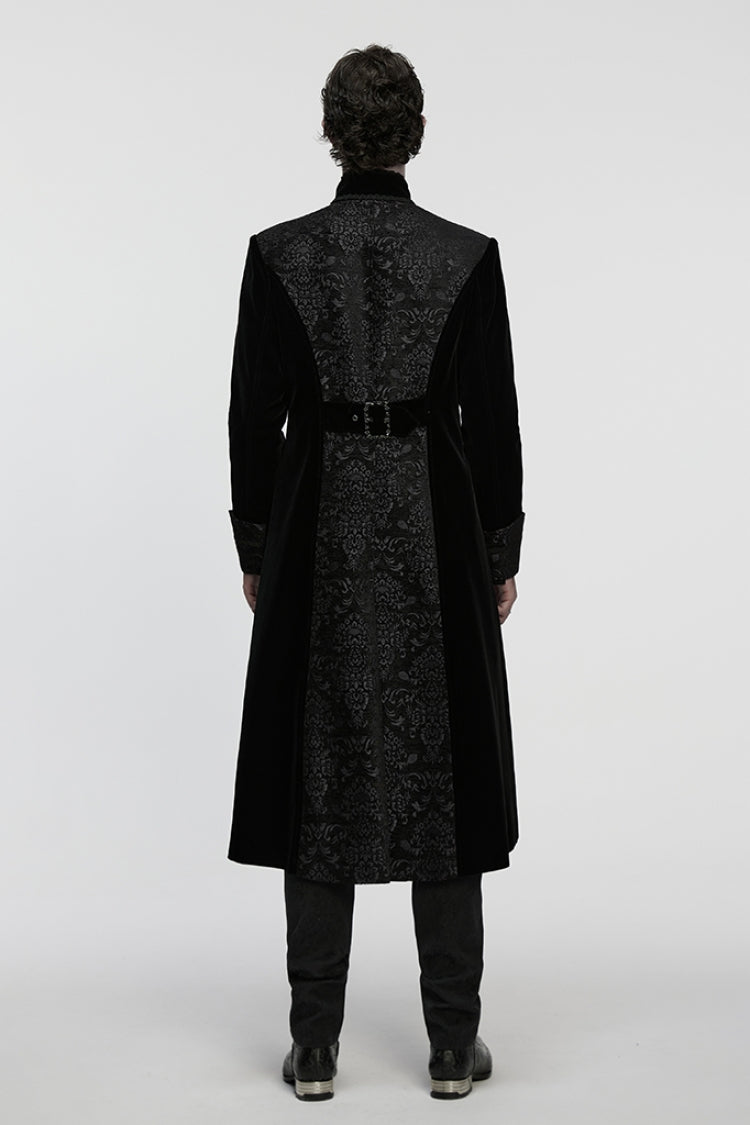 Black Stand Collar Long Sleeves Floral Jacquard Bouble-breasted Zipper Men's Gothic Coat