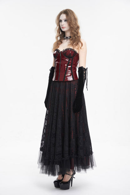 Red Lace Splice Patent Leather Women's Punk Overbust Corset