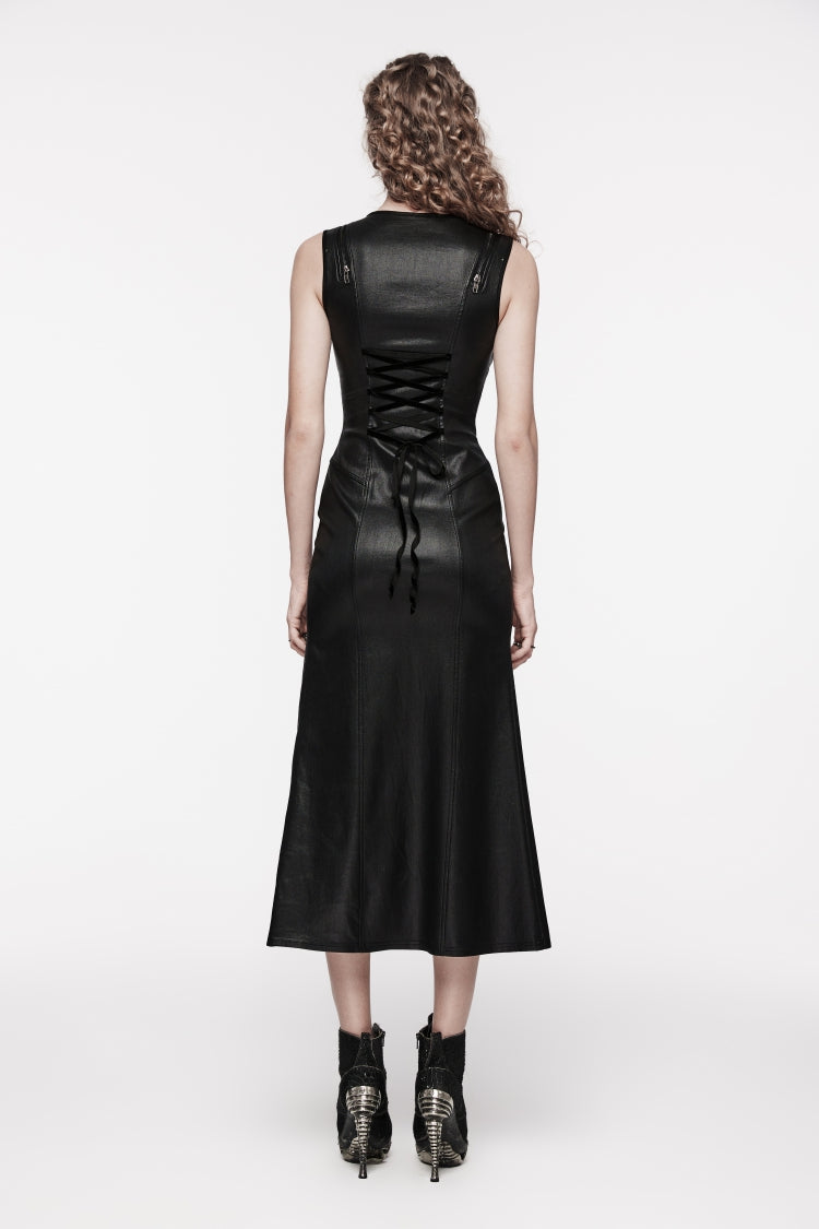 Black Sleeveless Split Lace-Up Slim Women's Punk Dress