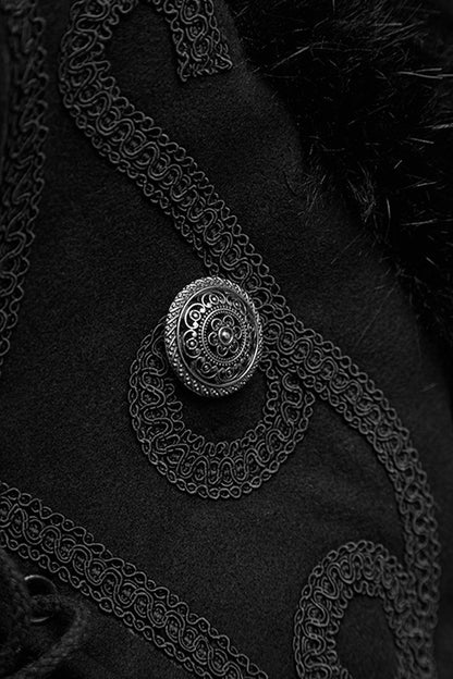 Black Hooded Long Fur Mens Gothic Cloak