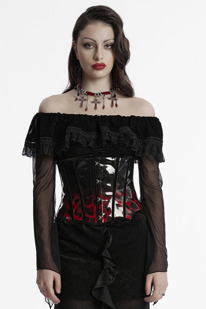 Black/Red Gradient Patent Leather Women's Gothic Underbust Corset