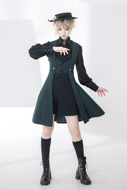 Green Lace-Up Slim Gothic Vintage Handsome Ouji Lolita Vest