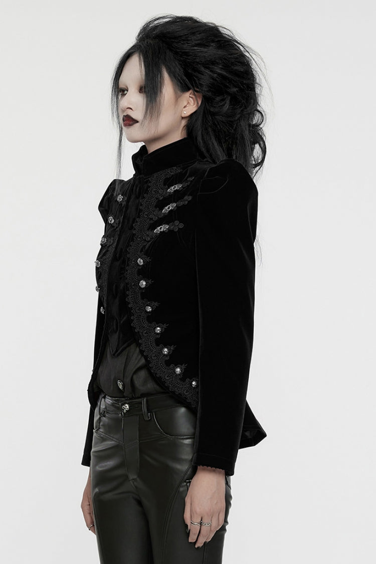 Black Stand Collar Long Sleeves Women's Gothic Swallowtail Coat