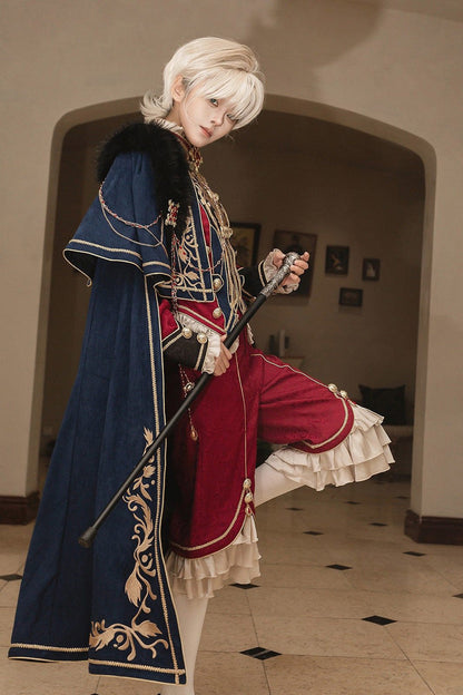 Red/Blue [Royal Glory] Stand Collar Long Sleeves Ruffled Embroidered Gothic Vintage Prince Palace Ouji Lolita Set