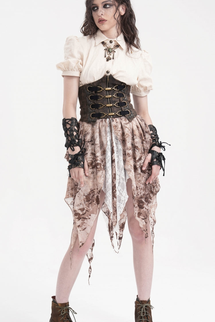 Brown Lace-Up Slim Zippered Women's Punk Underbust Corset