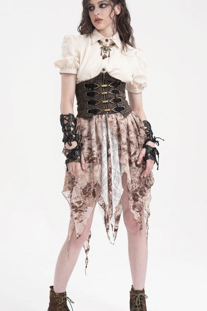 Brown Lace-Up Slim Zippered Women's Punk Underbust Corset