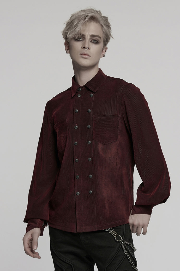 Black/Red Double-breasted Long Puff Sleeves Men's Gothic Blouse