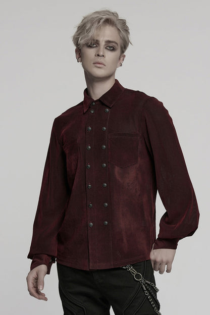 Black/Red Double-breasted Long Puff Sleeves Men's Gothic Blouse