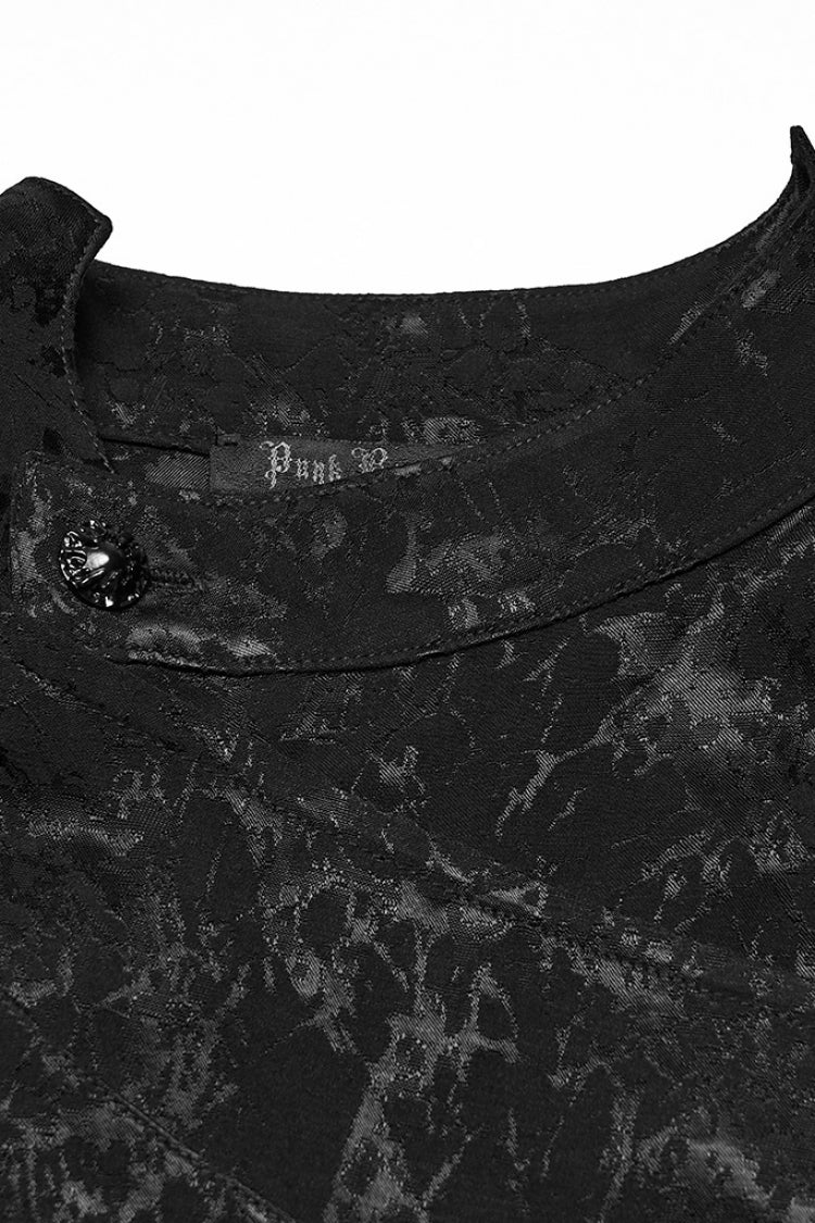 Black Stand Collar Long Puff Sleeves Print Asymmetric Men's Gothic Blouse