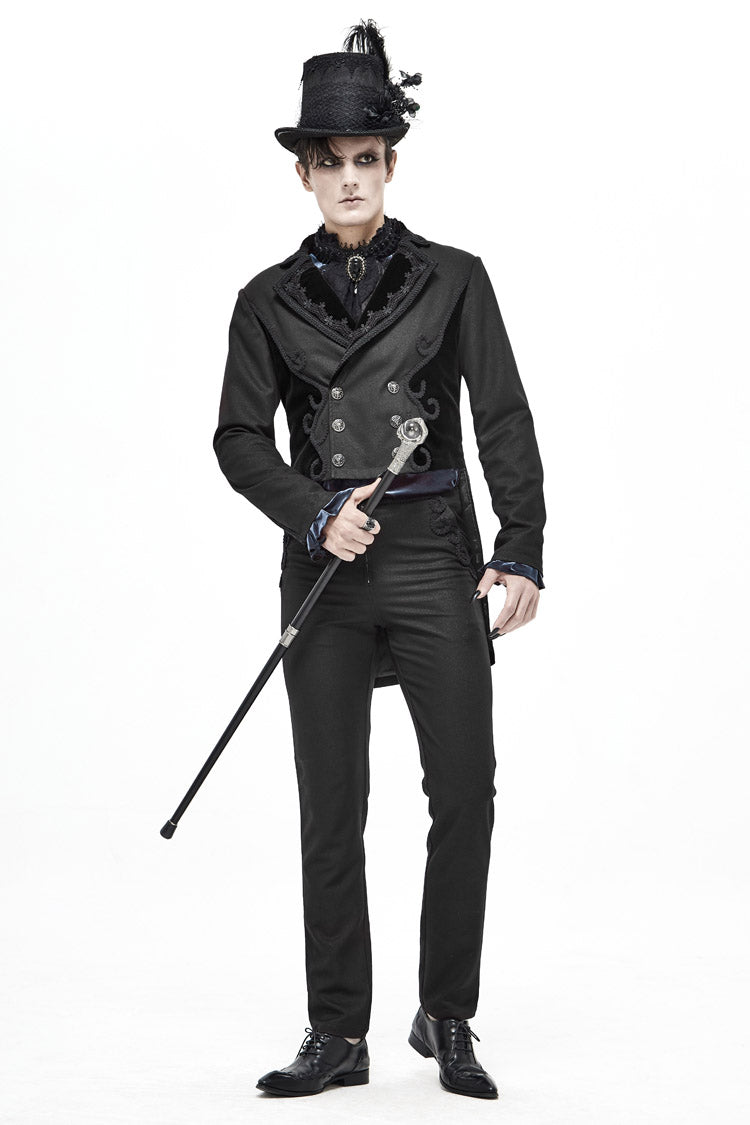 Black Webbing Twill Suit Material Side Pocket Floral-Shaped Men's Gothic Pants