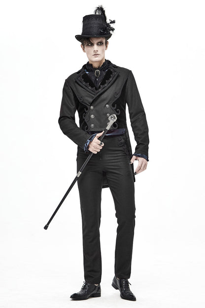 Black Webbing Twill Suit Material Side Pocket Floral-Shaped Men's Gothic Pants
