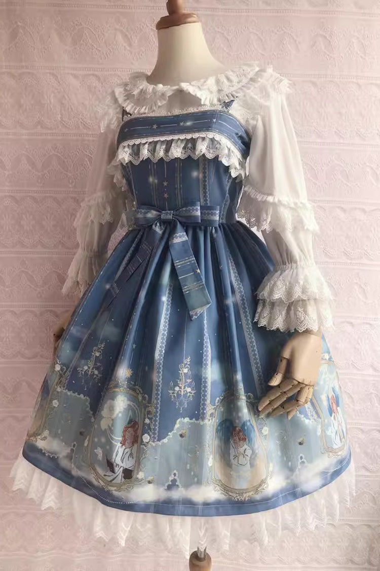Blessing of Oriel Print Ruffle Bowknot Stitching Lace Sweet Lolita Jsk Dress 4 Colors