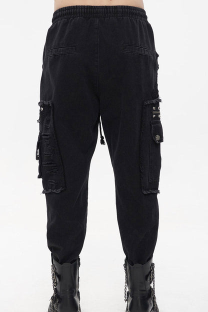 Black Punk Basic Funds Metal Pentagram Crackle Men's Pants