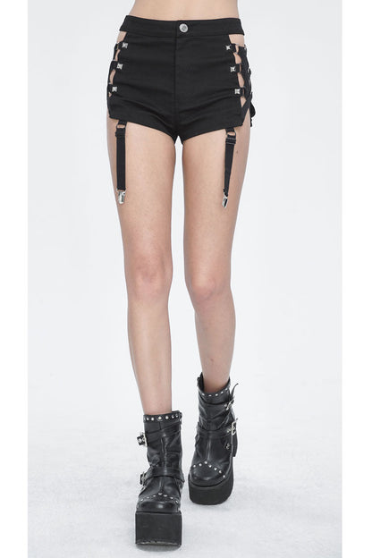 Black Side Cutouts Womens Steampunk Shorts