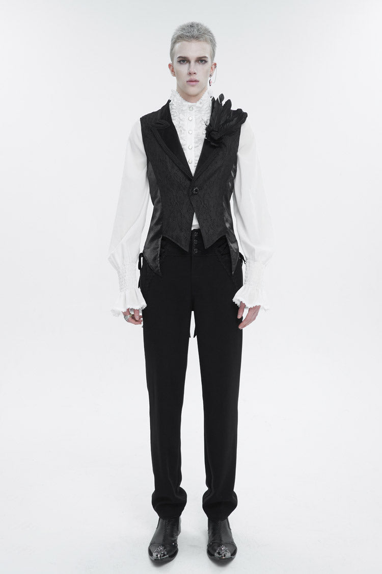 Black Vintage Dark Pattern Men's Gothic Vest With Brooch