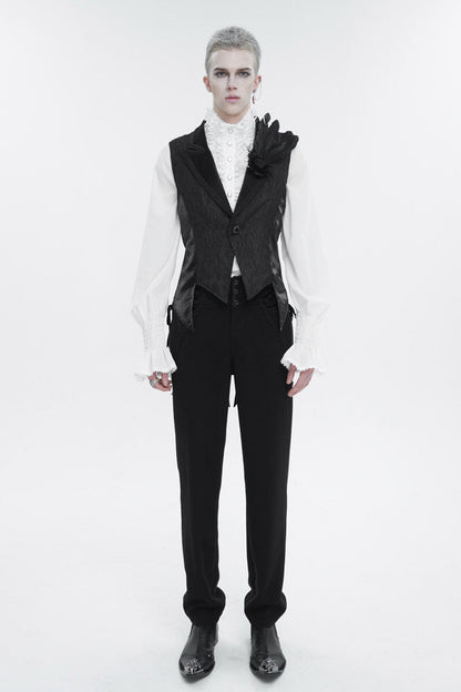 Black Vintage Dark Pattern Men's Gothic Vest With Brooch
