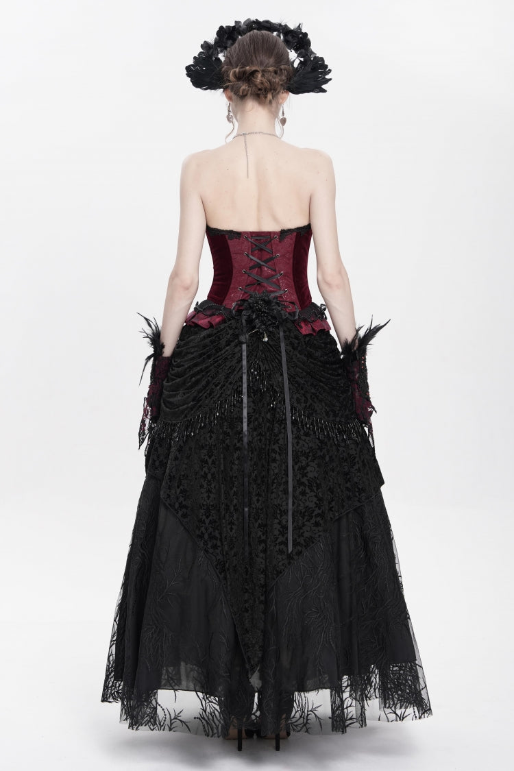 Red Sleeveless Beaded Lace Lace-Up Women's Gothic Overbust Corset
