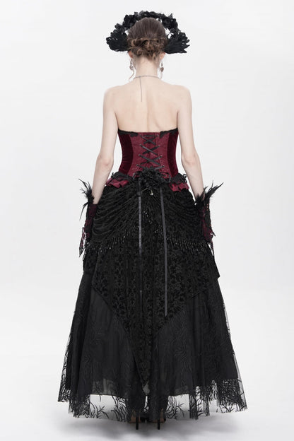 Red Sleeveless Beaded Lace Lace-Up Women's Gothic Overbust Corset