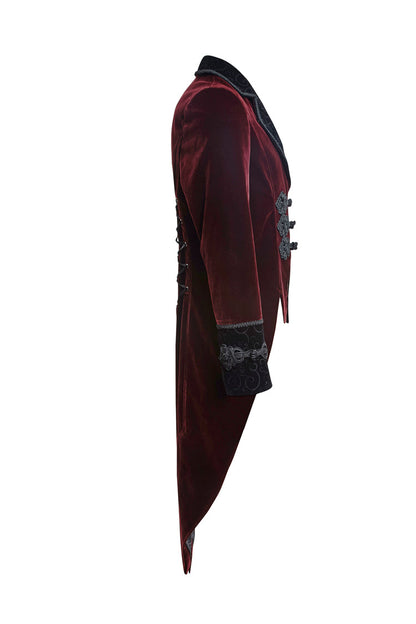 Red Embroidery Swallowtail Hem Mens Gothic Victorian Coat