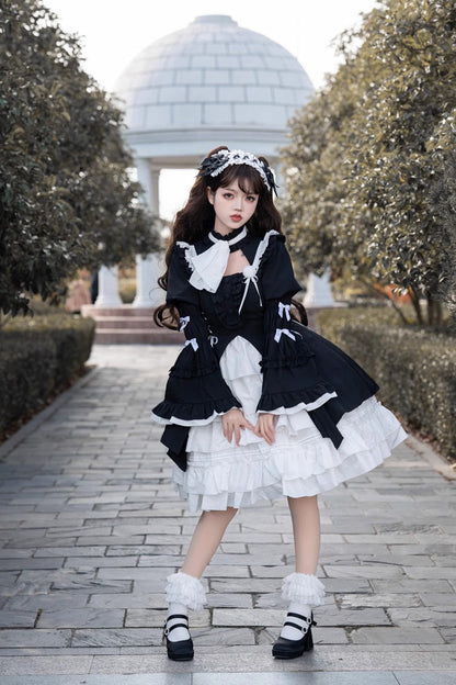 Black/White Night Gem Dark Magic Detachable Sleeves Cardigan Gothic Lolita Dress