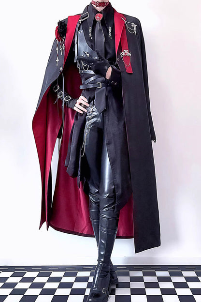 Black/Red [Night Sentinel] Long Sleeves Ouji Gothic Lolita Long Trench Coat