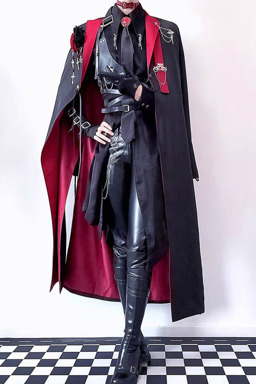 Black/Red [Night Sentinel] Long Sleeves Ouji Gothic Lolita Long Trench Coat