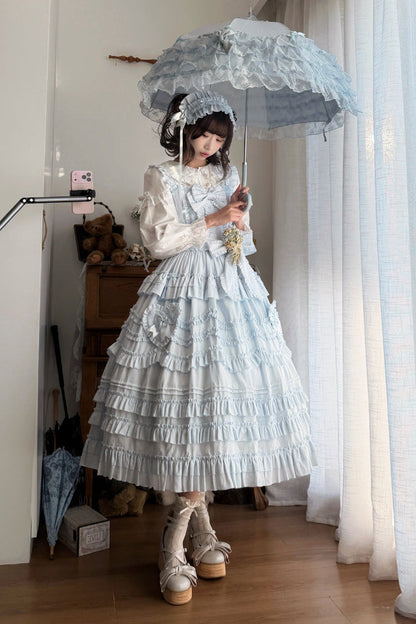 Blue [Heart In Love] Multi-Layered Ruffled Bow Sweet Lolita Jsk Dress