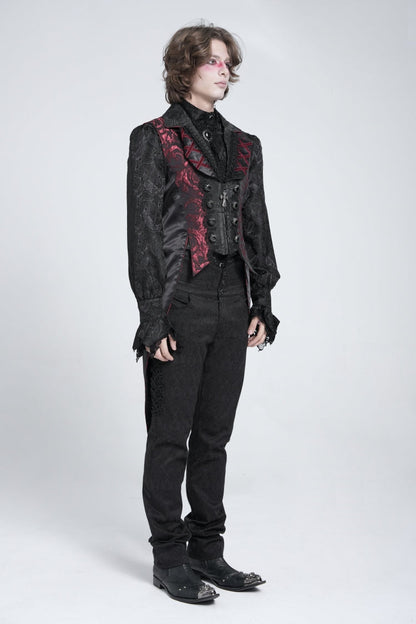 Black/Red Sleeveless Lace-Up Zipper Men's Gothic Swallow-tailed Vest