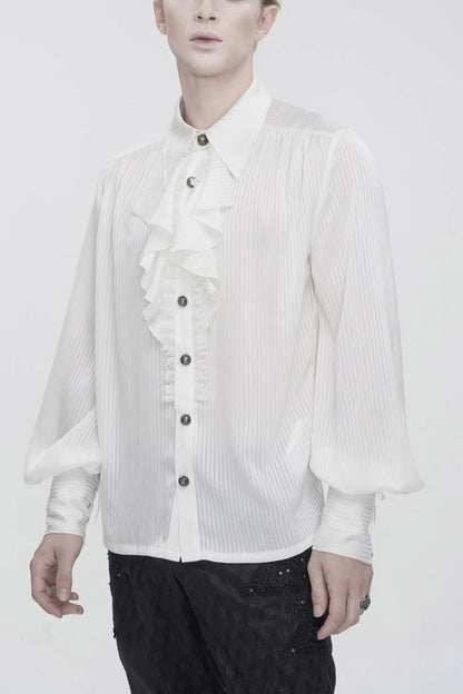 White Puff Sleeved Ruffled Lace Splice Men's Gothic Shirt