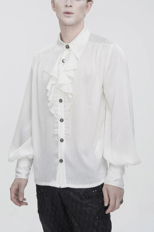 White Puff Sleeved Ruffled Lace Splice Men's Gothic Shirt